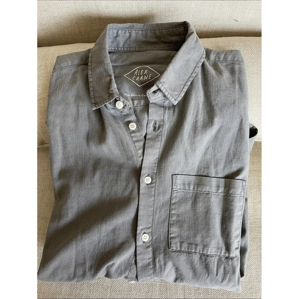 New Alex Crane Porto Button-Down Shirt Organic Cotton Gray XX